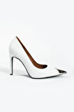 Kadın Deri Stiletto Burun Detaylı Beyaz