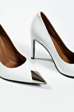 Kadın Deri Stiletto Burun Detaylı Beyaz