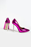 Kadın Fuşya Hakiki Deri Taş Detaylı Topuklu Ayakkabı