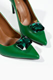 Kadın Hakiki Deri Aksesuar Detaylı Siletto Yeşil