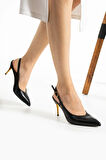 Kadın Hakiki Deri Topuklu Ayakkabı Siyah