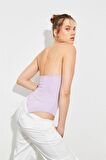 Taş detaylı Sırt dekolteli Askılı Lila Bodysuit