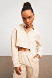 Keten Crop Krem Kadın Gömlek