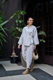 Beyaz Kadın Kimono Pantolon Takım