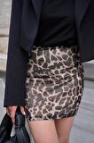 Leopar Desenli Mini Tül Etek