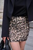 Leopar Desenli Mini Tül Etek