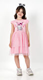 Kuromi Pembe Tül Detaylı Kısa Kollu Kız Çocuk Elbisesi