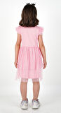 Kuromi Pembe Tül Detaylı Kısa Kollu Kız Çocuk Elbisesi