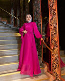 3023 Kuşaklı Gögüs Drape Şifon Elbise