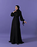 3023 Kuşaklı Gögüs Drape Şifon Elbise