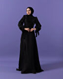 3023 Kuşaklı Gögüs Drape Şifon Elbise