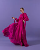 3023 Kuşaklı Gögüs Drape Şifon Elbise