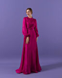 3023 Kuşaklı Gögüs Drape Şifon Elbise