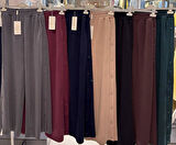 5004 Beli Lastikli Yanları Düğme Detaylı Bol Paça Kadifemsi Pantolon