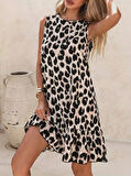 Kadın Kolsuz Sırttan Bağlamalı Fırfırlı Leopar Desenli Süprem Elbise