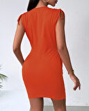 Kadın Kruvaze Yaka Büzgü Ve Zincir Aksesuar Detay Cepli Sandy Mini Elbise