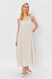 Askılı Uzun Çan Elbise - Natür