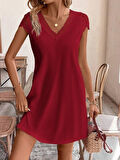 Kadın Kısa Kollu V Yakalı Viskon Elbise