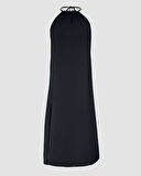 Kadın Boyundan Askılı Halter Kollu Viskon Elbise