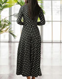 Kadın Siyah Tam Boy Beyaz Puantiyeli Elbise