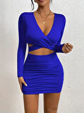 Kadın Uzun Kollu çapraz Dekolte Detaylı Mini Sandy Elbise