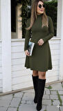 Kadın Uzun Kollu Balıkçı Yaka Salaş Mini Akrilik Elbise