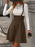 Kadın Askılı Düğmeli Mini Süet Elbise