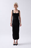 Kalın Askılı Midi Elbise