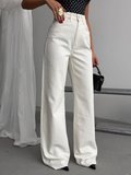 Kadın Beyaz Yüksek Bel Wide Leg Jean Pantolon – Bol Paça Denim Pantolon