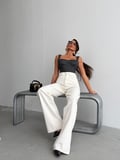 Kadın Beyaz Yüksek Bel Wide Leg Jean Pantolon – Bol Paça Denim Pantolon