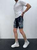 Erkek Koyu Mavi Yıkamalı Yırtık Detay Slim Fit Jean Şort