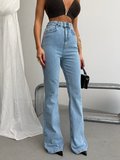 Kadın Açık Mavi Yüksek Bel İspanyol Paça Jean Pantolon – Fit Kesim Flare Denim