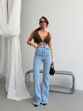 Kadın Açık Mavi Yüksek Bel İspanyol Paça Jean Pantolon – Fit Kesim Flare Denim