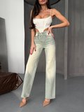 Kadın Yüksek Bel Geniş Paça Burgonya Denim Pantolon