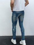 Erkek Açık Mavi Yıpratma Detay Slim Fit Likralı Skinny Jean Pantolon