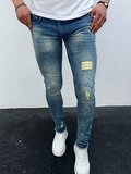 Erkek Açık Mavi Yıpratma Detay Slim Fit Likralı Skinny Jean Pantolon