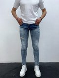 Erkek Açık Mavi Boya Sıçratmalı Yırtık Detay Slim Fit Skinny Jean Pantolon