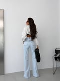 Kadın Yüksek Bel Çapraz Kemer Wide Leg Jean – %100 Pamuk Denim Pantolon