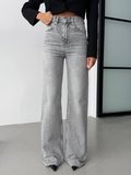 Yüksek Bel Jean Pantolon – %100 Pamuk, Geniş Paça (Flare/Wide Leg), Retro 90’lar Stil Kadın Denim