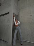 Yüksek Bel İspanyol Paça Lıkralı Denim Kot Pantolon