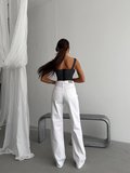 Yüksek Bel Asimetrik Geniş Paça Pamuklu  Denim Pantolon
