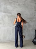Kadın Denim İkili Takım Peplum Büstiyer Üst ve Geniş Paça Kot Pantolon