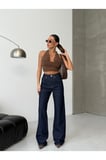 Lacivert Yüksek Bel Geniş Paça Denim Jean