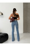 Yüksek Bel İnce Gösteren Likralı Denim Flare Kadın Jean Pantolon