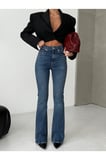 Yüksek Bel Klasik Mavi İspanyol Paça Kadın Denim Pantolon