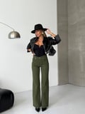 Kadın Yüksek Bel Geniş Paça Burgonya Denim Pantolon