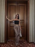 Metalik Yılan Derisi (Snake Print) Yüksek Bel Bol Paça Pantolon