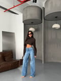 Yüksek Bel Wide Leg %100 Pamuk Kadın Jean Pantolon –  Bol Paça Denim