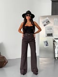 Kadın Yüksek Bel Wide Leg Jean Pantolon - %100 Pamuk  Denim
