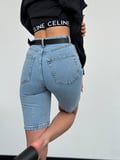 HerTon Kadın Yüksek Bel Jean Biker Şort – %99 Pamuk Uzun Kot Şort Diz Üstü Toparlayıcı Denim